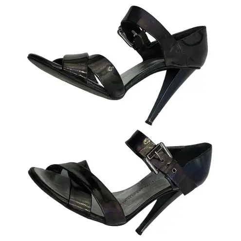 Giuseppe Zanotti Oil Slick Iridescent Ankle Strap Peep Toe Stiletto Sandal 36.5