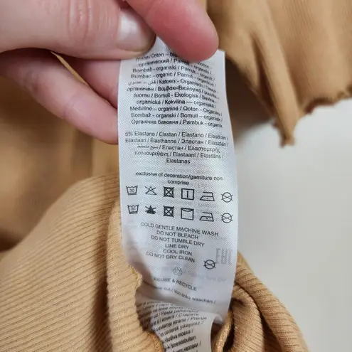 VERO MODA Dress Large Tan Ribbed Short Sleeve Mini Organic Cotton Stretch NWT