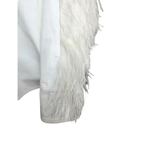 David Koma Ostrich Feather Oversized Denim Jacket Dress Bridal bachelorette White Size 10