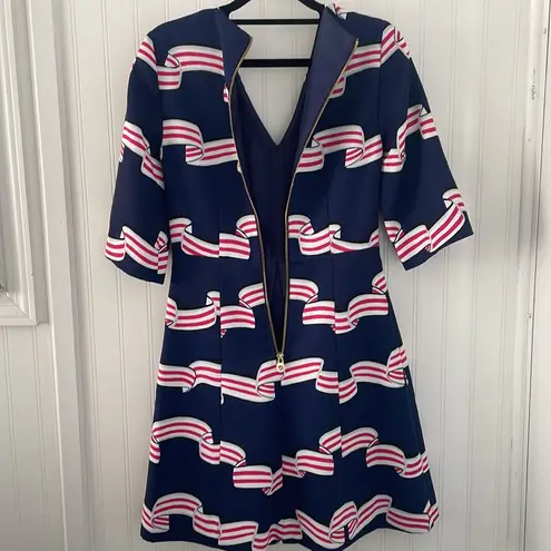Draper James DRAPER JAMES fit and flare zip up navy dress V neck elbow length sleeves size 0 - Image 6