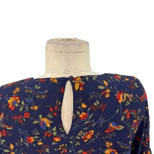 Madewell  Ruffle Sleeves Floral-Vine Moonless Navy‎ Blue Blouse Shirt Top Size XL