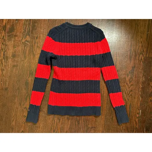 Tommy Hilfiger Y2K  Red and Blue Striped Crop Sweater Size XS - Image 6