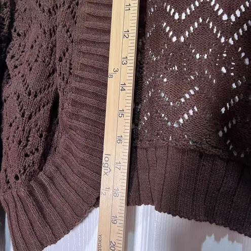 White Stag Open Knit Cardigan Womens M Warm Chocolate Brown 3/4 Sleeve Sweater