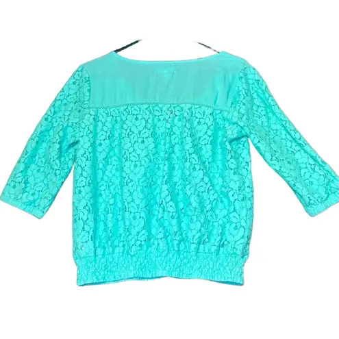 Aéropostale Blouse Womens Medium Teal Lace Floral 3/4 Sleeve Bohemian Chic‎ Lace Blue