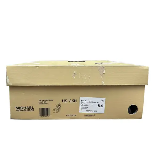 Michael Kors 8.5 US Suki Leather Platform Sandals in Luggage Brown Summer Shoes