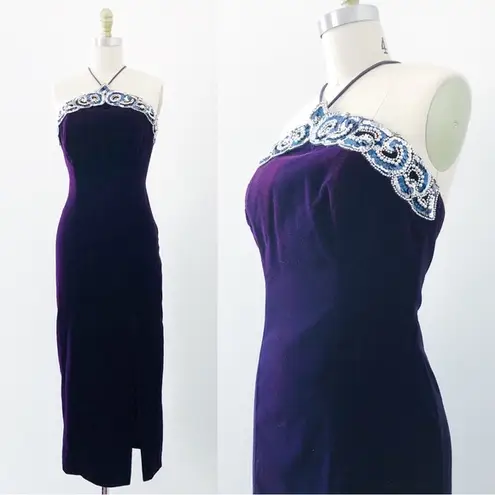 vintage • purple velvet sheath dress Blondie & Me y2k 90s halter neck sequin