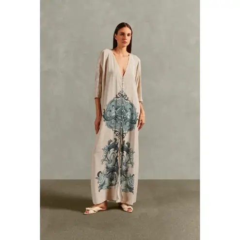 Adriana Degreas Hera Buttoned Long Robe Off White Womens One Size Blue Size undefined