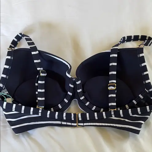 Navy blue and White Striped Bikini with Ruched Sweetheart Neckline Size 4