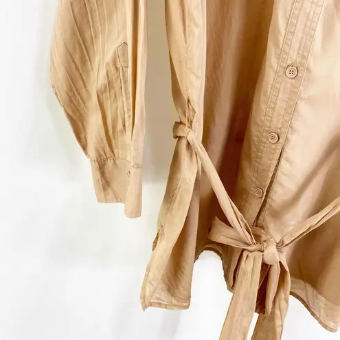 Daisy Fuentes Brown Tie Waist Cotton Button Up Top