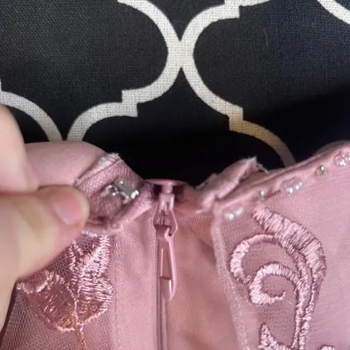 Azazie Norma Pink Lace Overlay Cold Shoulder Formal Dress ALTERED Size** A10/A14