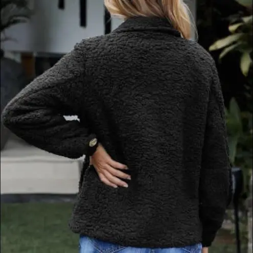 Black Sherpa Fleece Button Down Shacket Jacket NWT Size L