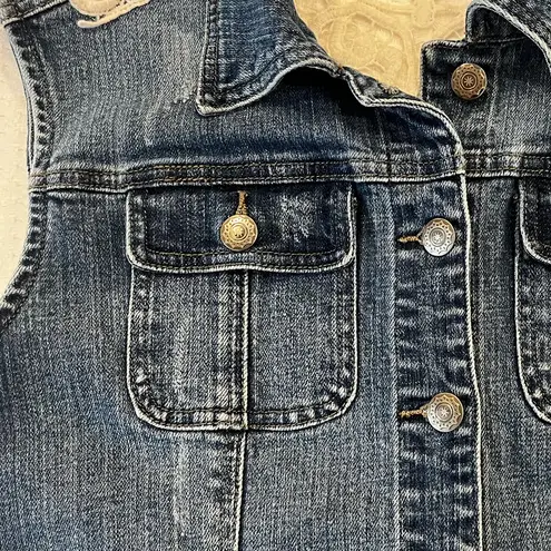 Sleeveless Denim Western Jean Vest with Lace Accents Women’s Size Large Blue