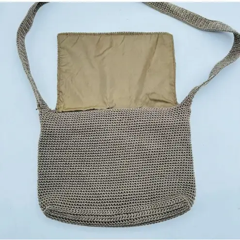 The Sak Crochet Purse Crossbody Shoulder Large Bag Beige Brown HandBag 10" X 13"