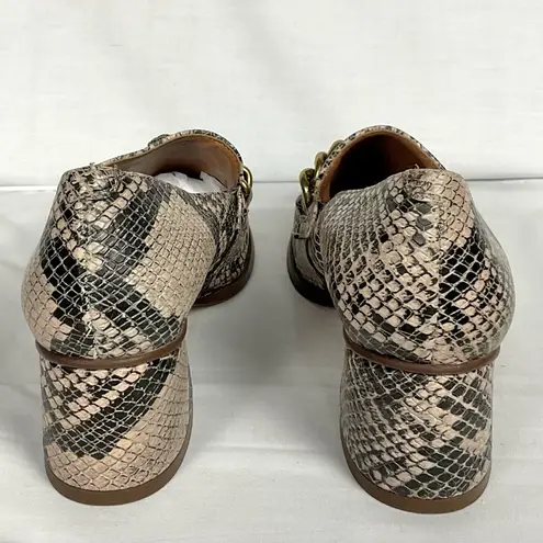 Kurt Geiger Chelsea Snake Print Block Heel Loafer w/ Chain Eagle Head Sz 6 Shoes