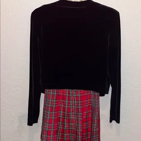 Vintage Plaid Dress with Velvet Jacket Red Size L