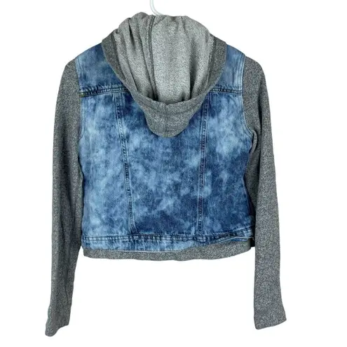 L.E.I  Plum Sweatshirt Sleeve Hooded Jean Jacket Juniors Size S Blue Gray Button Up - Image 2