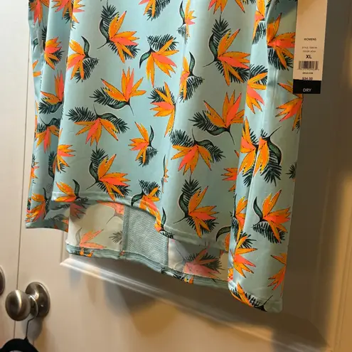 Zelos Women XL Blue Bird of Paradise Floral Print Activewear New Top Stretch Dry