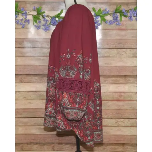 Cato Chiffon Blouse in Burgundy Print Crochet Detail Top Size 18W 20W Tunic