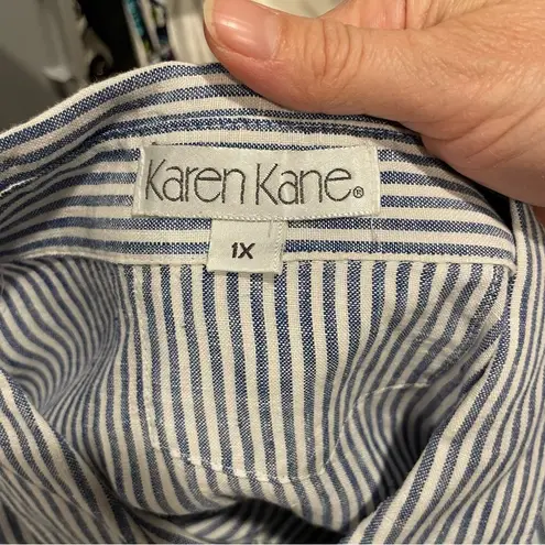 Karen Kane Vintage 80’s-90’s classic blue white stripe linen blouse luxury