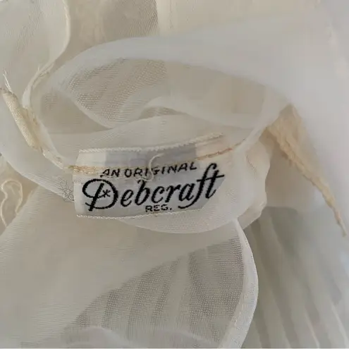 Vintage An Original Debcraft Sheer Cream Nylon Embroidered Pearl Button Blouse
