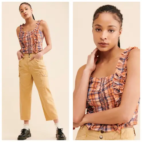 Anthropologie  Verb By Pallavi Singhee Ruffled Plaid Top Size XL Smocked Bohemian