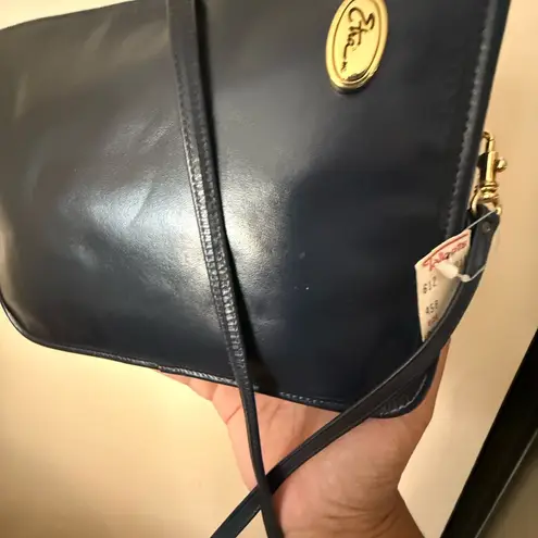 Talbots Vintage Etna  Navy Blue Genuine Leather Small Crossbody Bag Purse 9.5x7”O