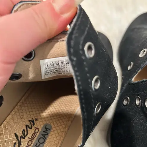 Skechers  Lasso Auger Black Suede Eyelet Ankle boot bootie, women’s 6.5