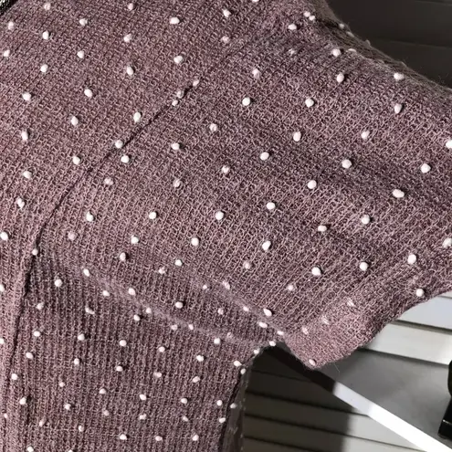 Flower & Feather Knit Top Short Sleeves Split Neckline Lightweight Rose Pink XL