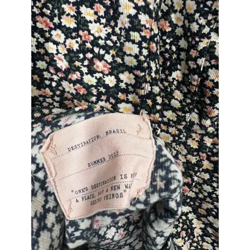 Birds Of Paradis Trovata Floral Corduroy Button Down Top Size XS Pintuck…