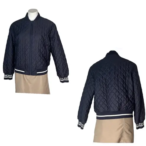 J LINDBERGH Blue Jacket Quilted Bomber Stretch Knit Cuffs Waist White Spell Out