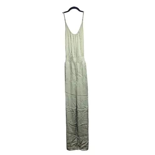 prAna Fernie Wide Leg Jumpsuit Swim Cover Crinkle Pockets Strappy Agave Green L