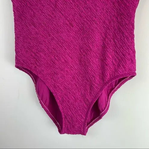 Vintage Y2K Magenta Textured Stretch One Piece Swimsuit Sz Large Pink