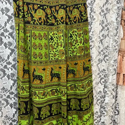 Cotton tapestry wrap skirt indian block print elephants OS GREEN EUC animal Size undefined