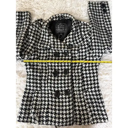 Last Kiss Women's Black White Houndstooth Double Breasted Pea Coat Jacket L