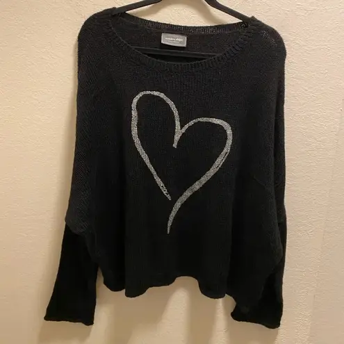 Wooden Ships  Black Heart Pullover Acrylic, Mohair, Wool Blend Sweater Size M/L