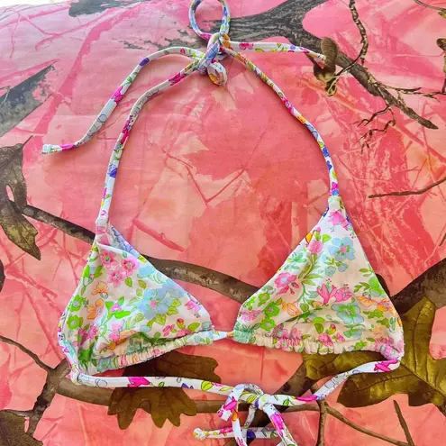 Hurley floral multicolor reversible triangle bikini beach top