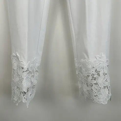 Dennis Basso Regular Luxe Crepe Slim-Leg Ankle Pants with Lace White Size XS