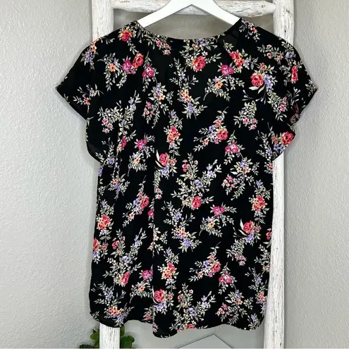 Nine West  Floral Flutter Sleeves Blouse Top * Black * Large