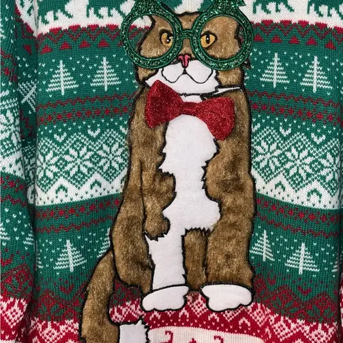 33 Degrees Furry Cat Ugly Christmas Sweater Red Size XL