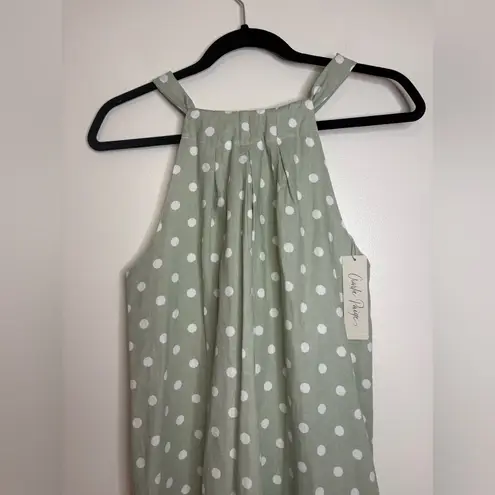 Charlie Paige Green Polka Dot Halter Midi Dress Linen Blend Tie Back NWT Small