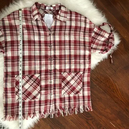 Mittoshop Red Cream Plaid Button Down Top NWT