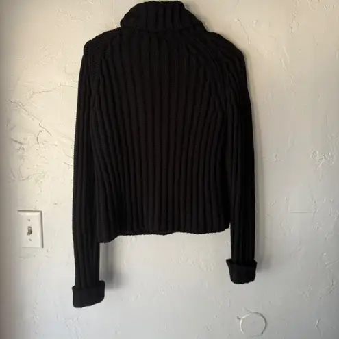 J.Crew  Vintage Black Ribbed Turtleneck Cotton Sweater XS Cropped Fisherman Cabin