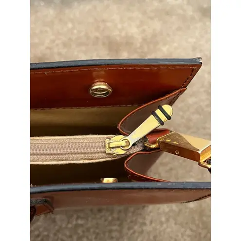 Pratesi Firenze Italian cognac Leather square Satchel Brown cross body bag