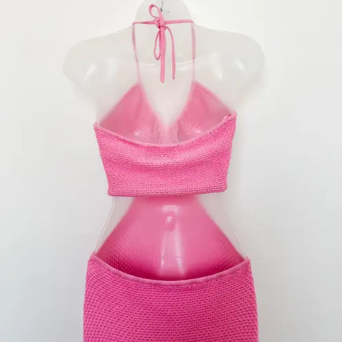 Victor Glemaud Crochet Knit Cutout Halter Dress Pink Size L Y2K Resort Coquette Size L