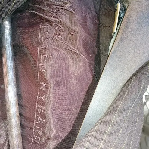 Peter Nygard  10 Workwear Brown Lime Pinstripe Pants Suit