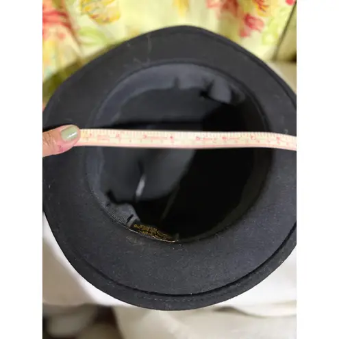 Black Wool Fedora Hat Brown Suede Band Bow Accent