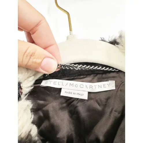 Stella McCartney Metallic Chevron Faux Fur Belted Long Coat 40