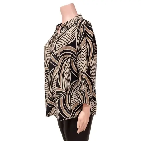 East 5th Women’s Brown Leaves Linen Blend ¾ Sleeve Button Front Shirt Size 1X