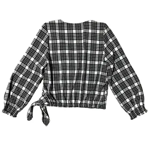 MELLODAY Long Sleeve Blouse Black Gingham Print Tops Size Medium