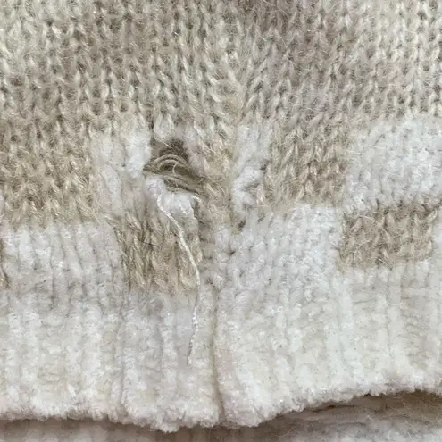 Vintage 90s Sweater Oatmeal Light Pink Mohair Open Weave Checkered Crewneck Knit Tan Size L